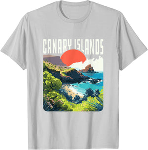 Canary Islands Vintage WPA Style Coastline Souvenir T-Shirt - T-Shirt | Ash