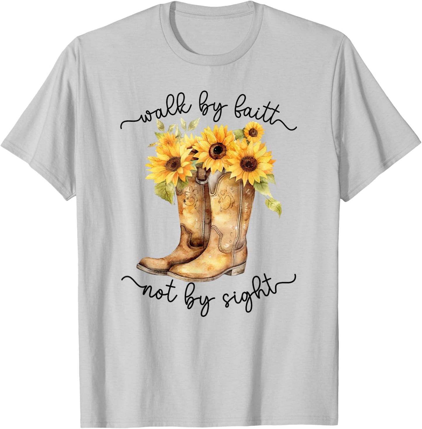Christian Cowgirl Western Cowboy Sunflower Boots T-Shirt - T-Shirt | Ash