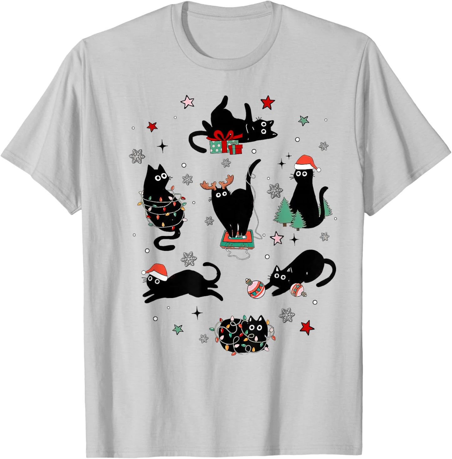 Christmas Black Cats T-Shirt - T-Shirt | Ash