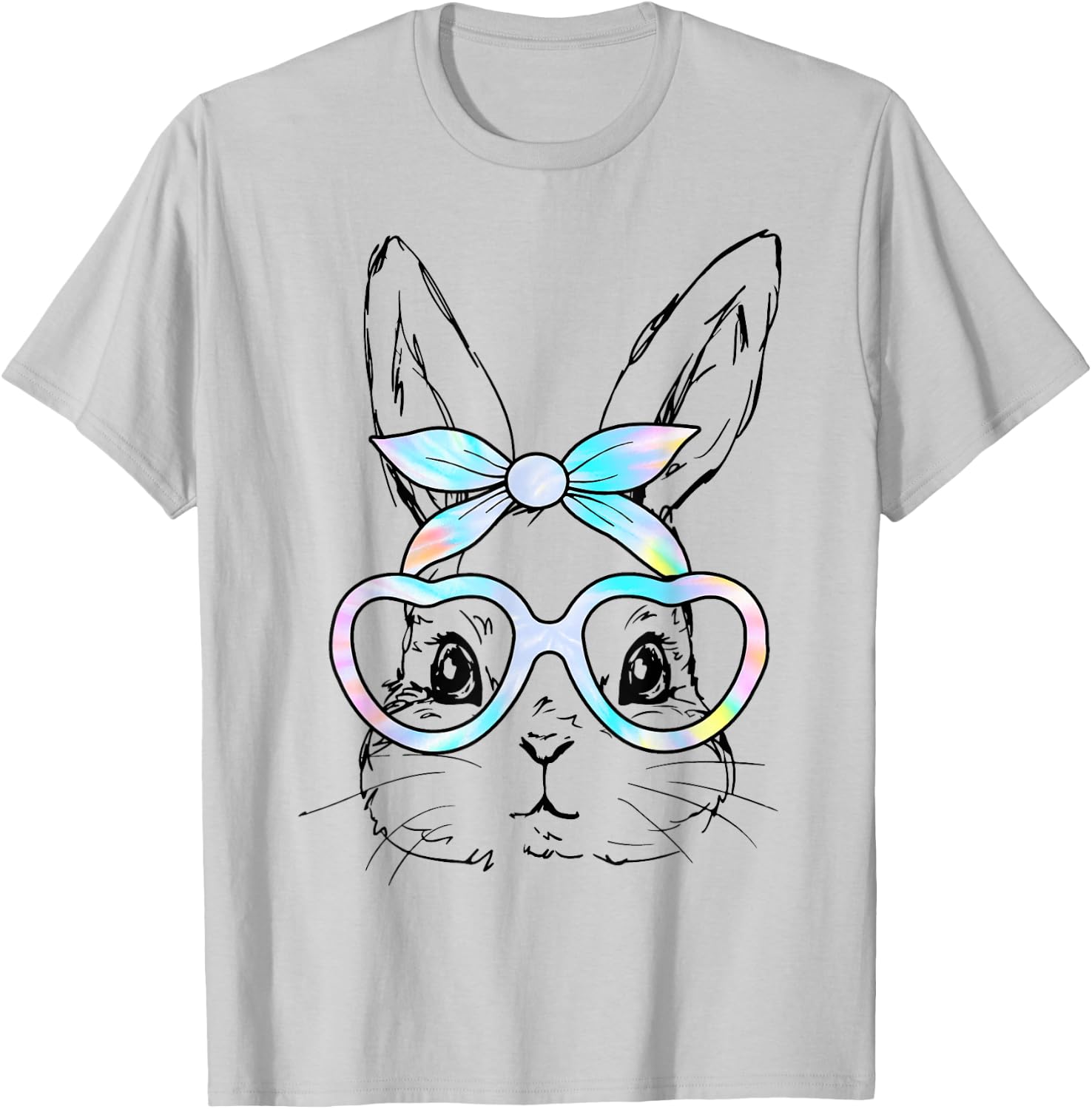 Cute Bunny Rabbit Face Tie Dye Glasses Girl Happy Easter Day T-Shirt - T-Shirt | Ash