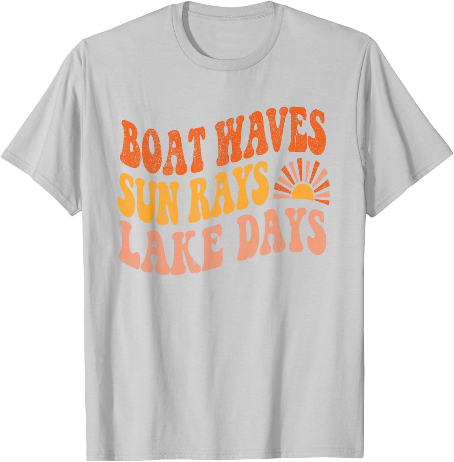 Boat Waves Sun Rays Lake Days Cute Retro 70s Summer Vacation T-Shirt - T-Shirt | Ash