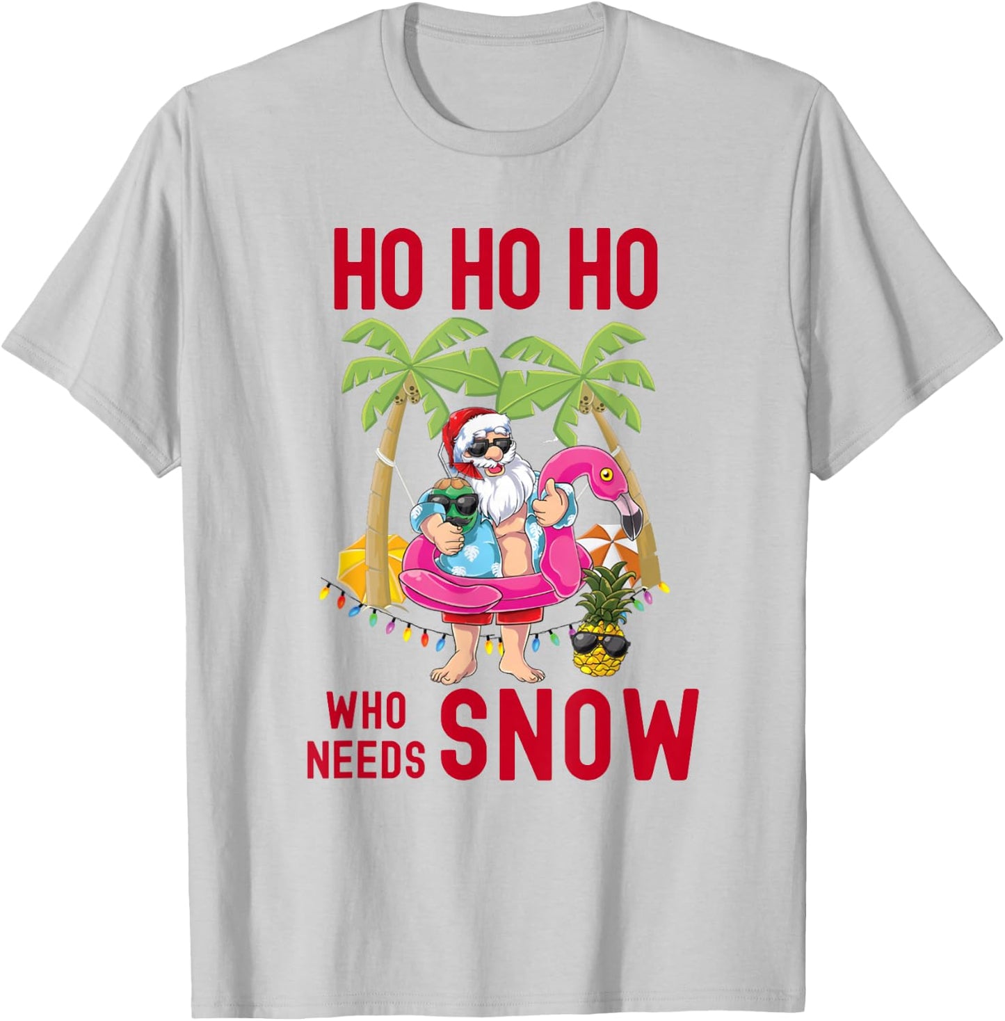 Christmas Palm Tree Santa Surfing Summer Beach Vacation T-Shirt - T-Shirt | Ash
