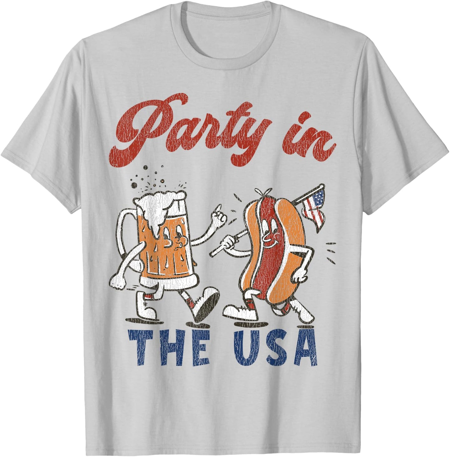 Retro Party In The USA Beer Hot Dog Lover Funny 4th Of July Men T-Shirt - T-Shirt | Ash