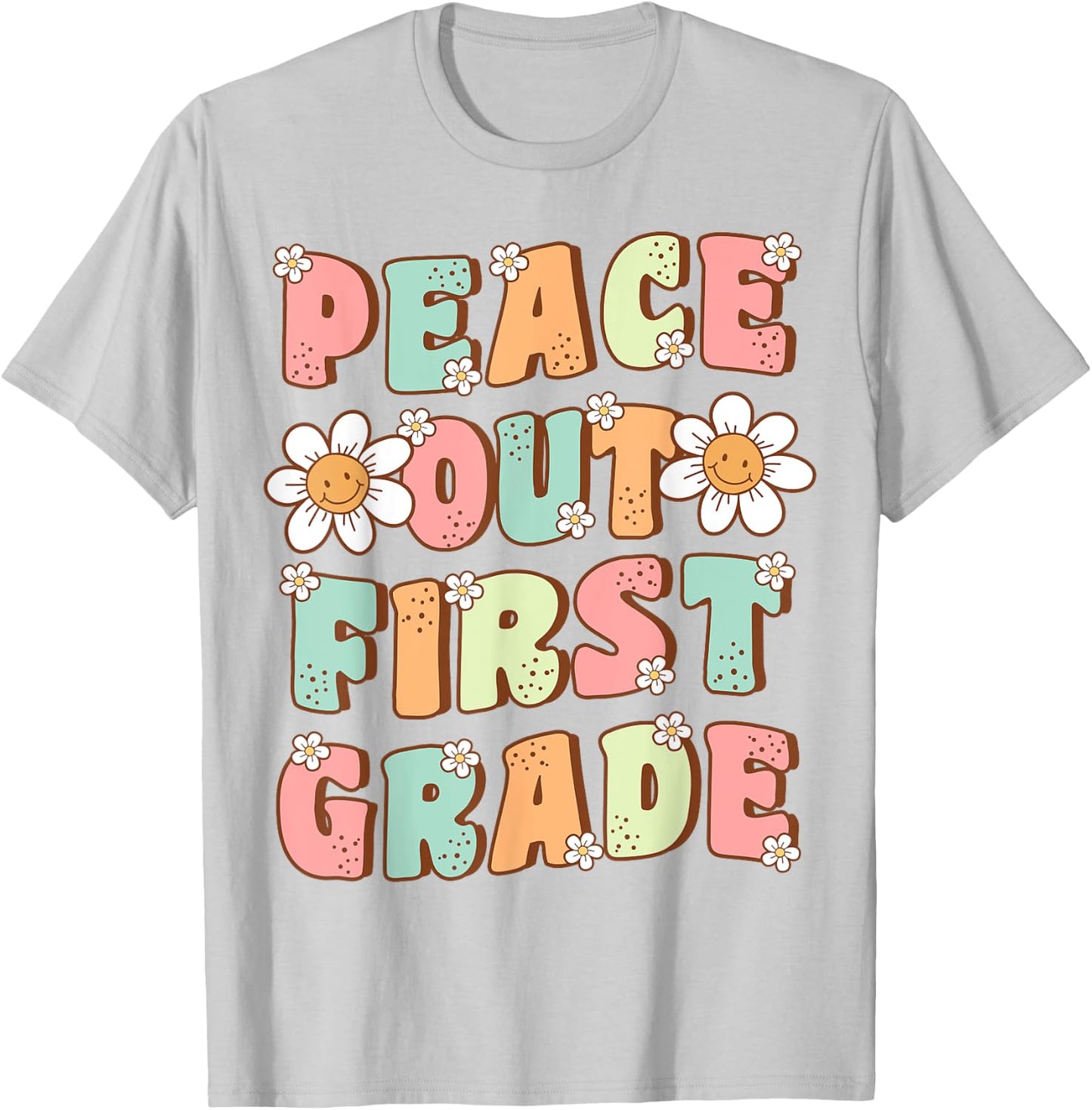 Peace Out First Grade Cute Groovy Last Day of 1st Grade T-Shirt - T-Shirt | Ash