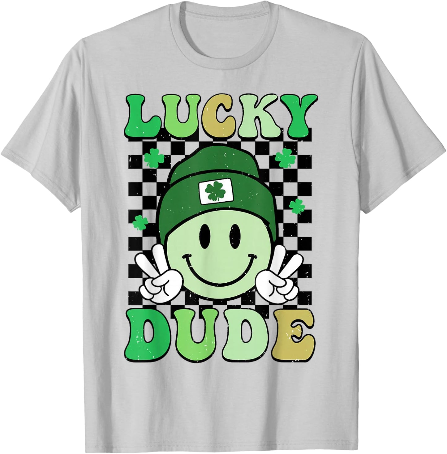 Groovy Lucky Dude Shamrock Smile Boys Kids St. Patrick's Day T-Shirt - T-Shirt | Ash