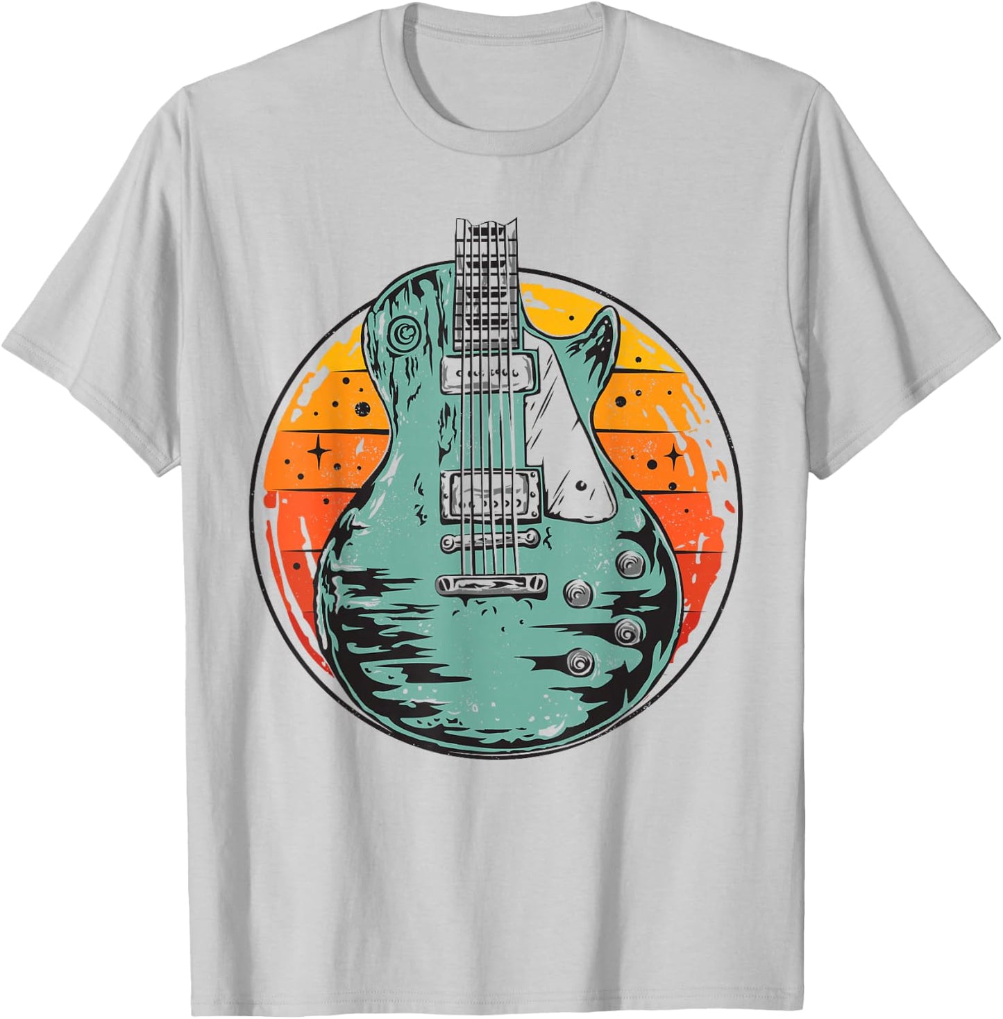 Electric Guitar Retro Sunset Vintage Music Band Guitarist T-Shirt - T-Shirt | Ash