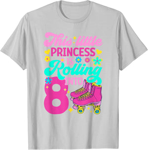 Princess Rolling into 8 Girls 8th Birthday Roller Skates T-Shirt - T-Shirt | Ash