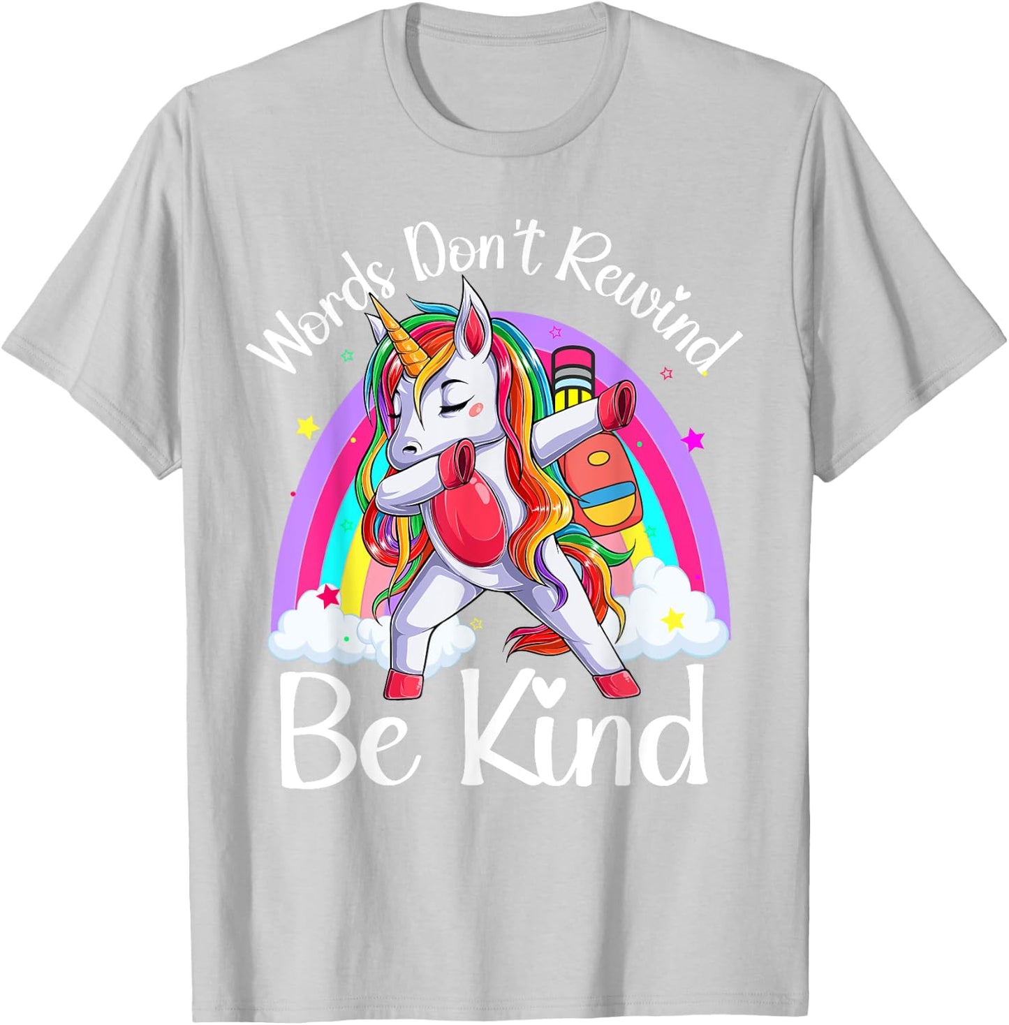 Unity Day Orange Unicorn Rainbow Be Kind Words Don't Rewind T-Shirt - T-Shirt | Ash
