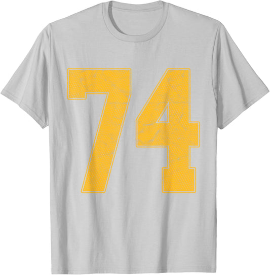 Number 74 Numbered Uniform Sports Team Jersey 74th Birthday T-Shirt - T-Shirt | Ash