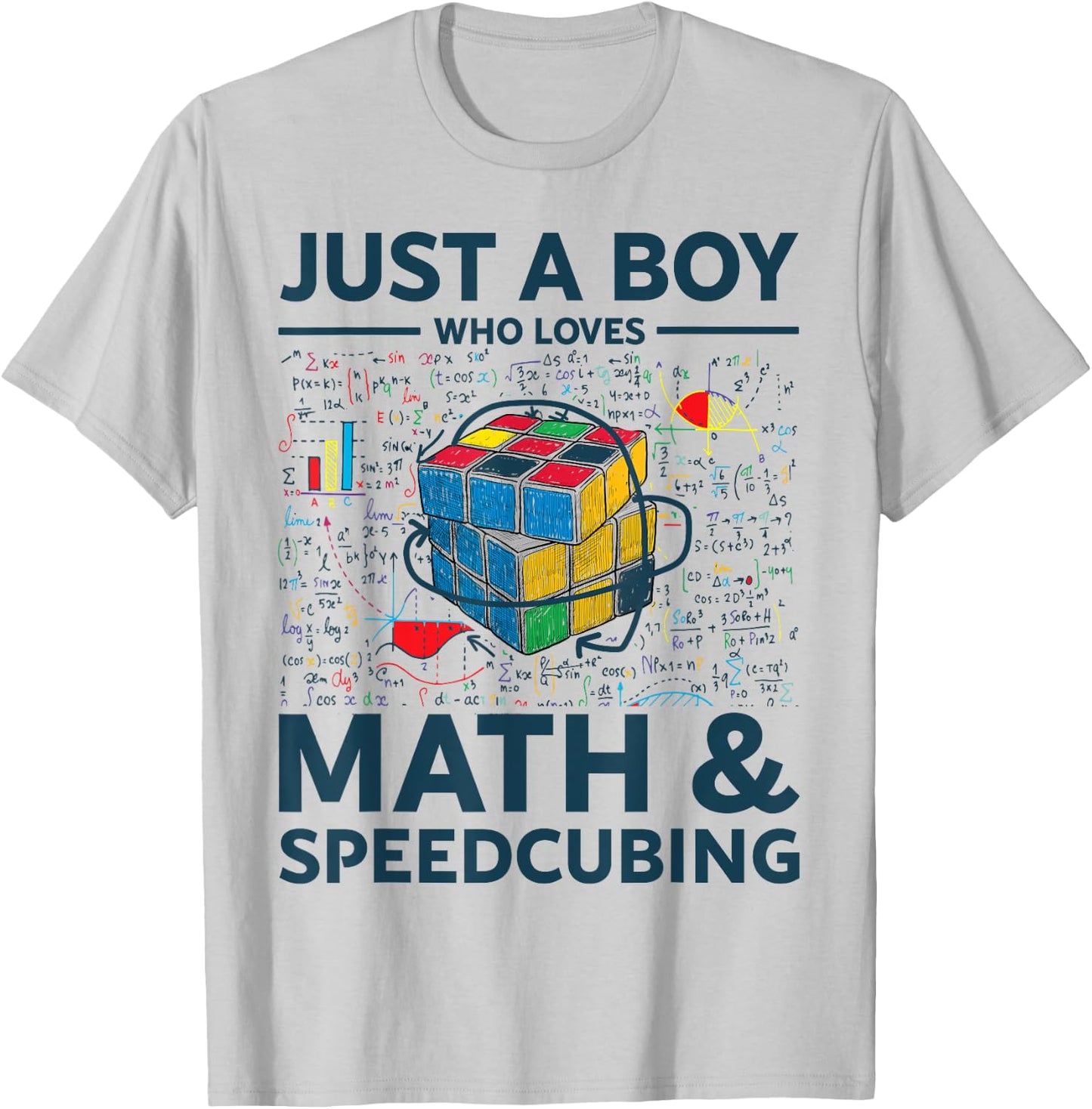 Just A Boy Who Loves Math And Puzzle Cube Funny Puzzle Cube T-Shirt - T-Shirt | Ash