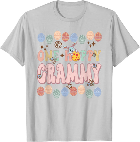 Happy Easter One Hoppy Grammy Funny Groovy Retro Vintage T-Shirt - T-Shirt | Ash