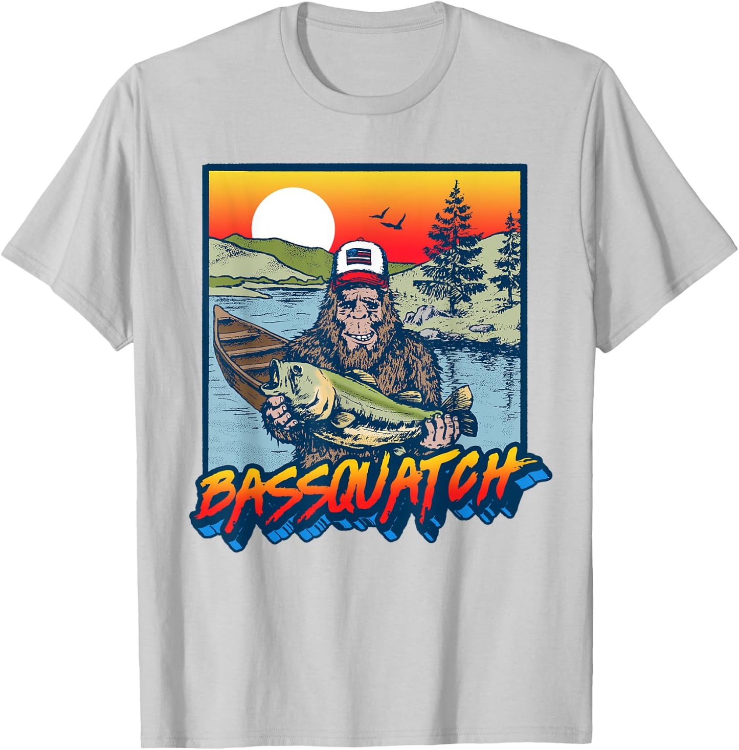 Bassquatch! Funny Bass Fishing Sasquatch Retro 80s T-Shirt - T-Shirt | Ash
