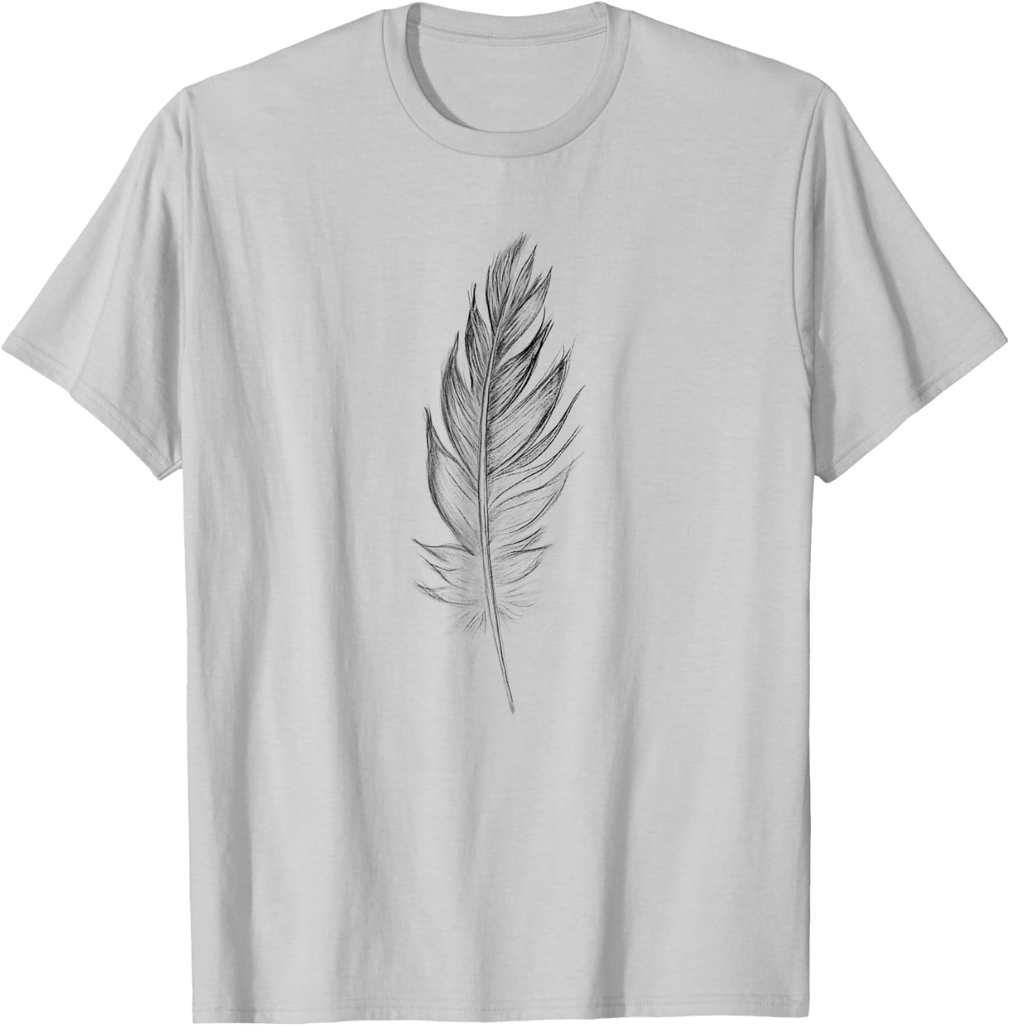 Large Beautiful Black and White Hand Drawn Feather T-Shirt - T-Shirt | Ash