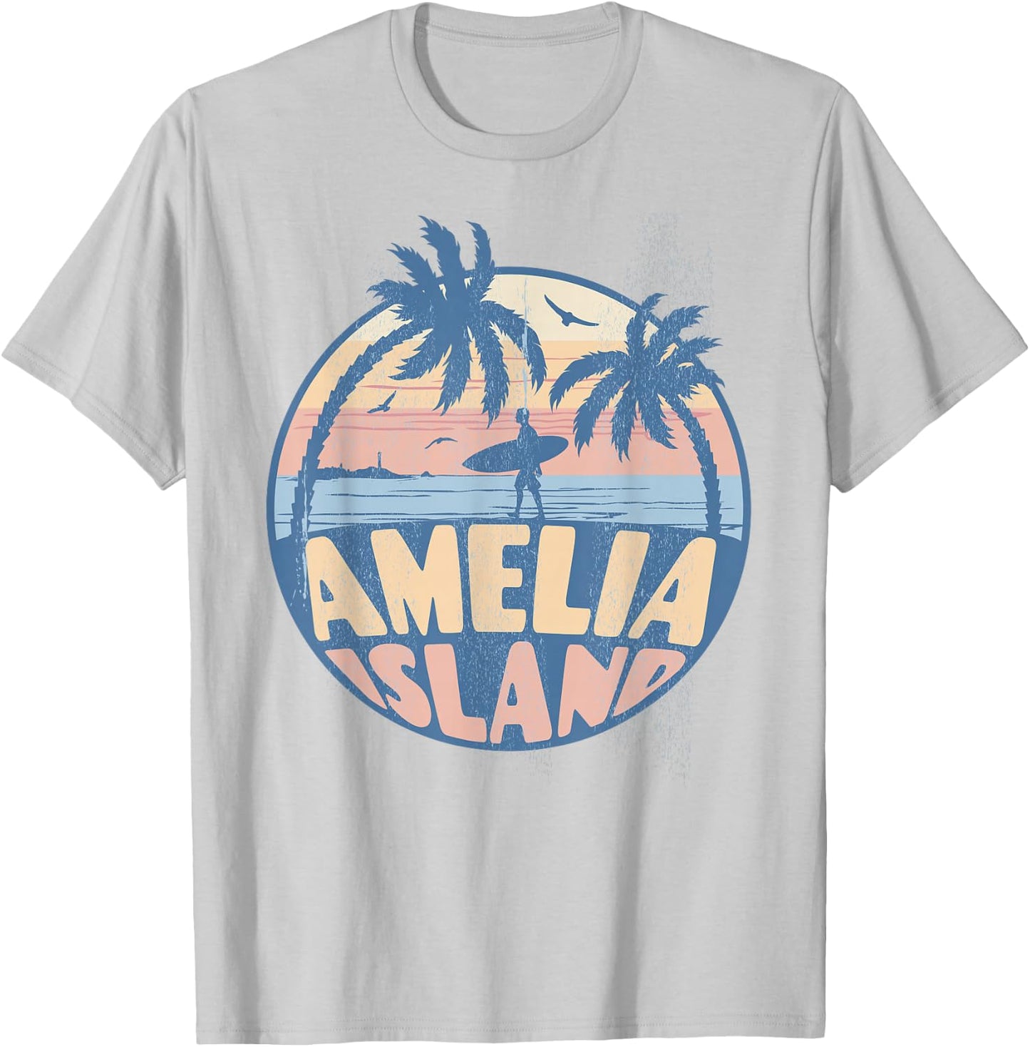 Amelia Island Florida Beach Surf Summer Vacation Vintage T-Shirt - T-Shirt | Ash
