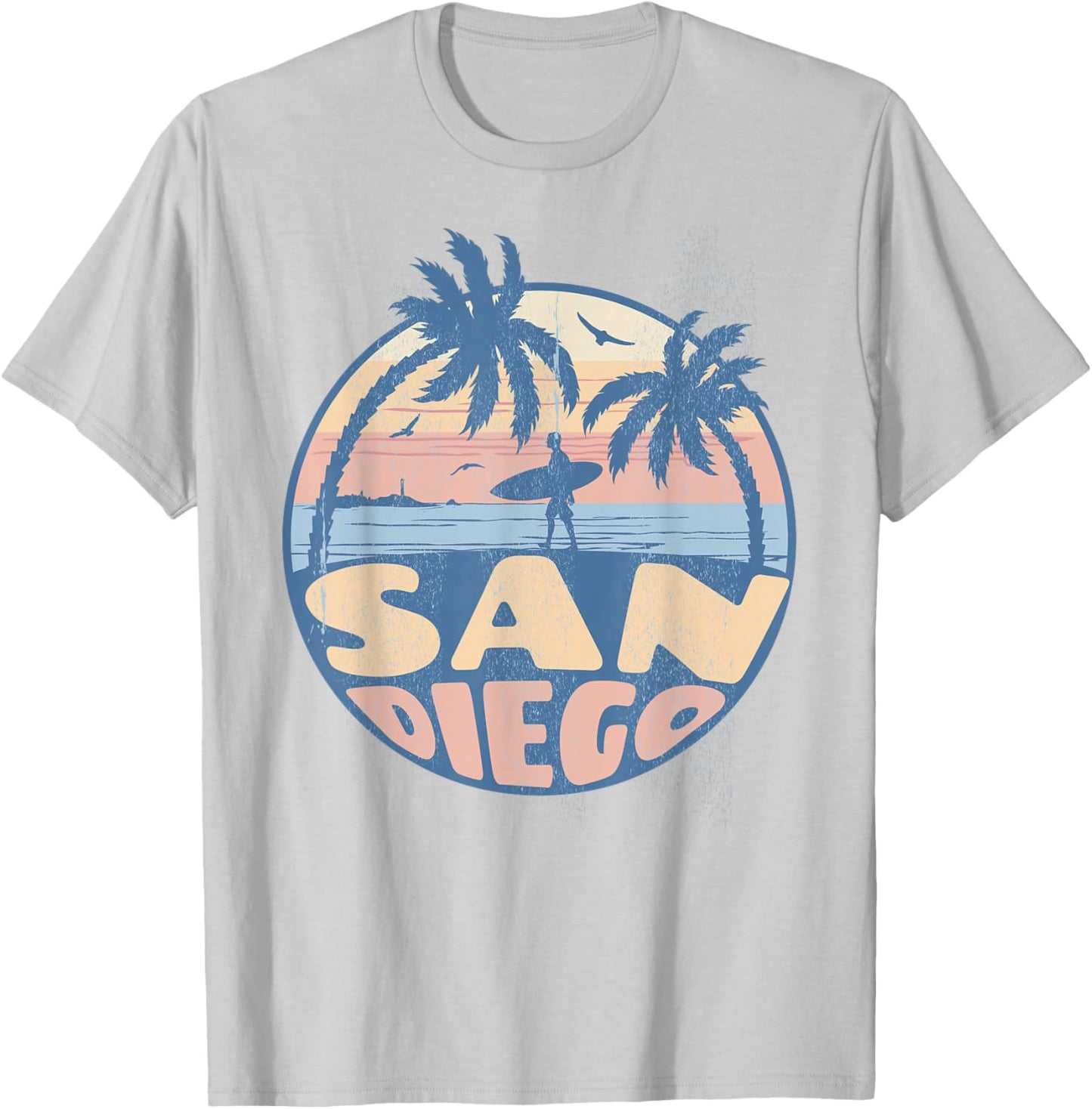 San Diego California Beach Surf Summer Vacation Vintage T-Shirt - T-Shirt | Ash