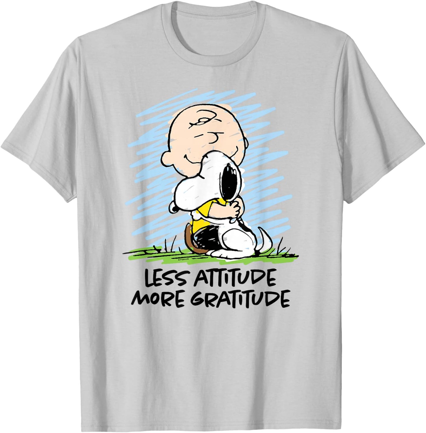 Peanuts - Charlie Brown Snoopy Less Attitude More Gratitude T-Shirt - T-Shirt | Ash