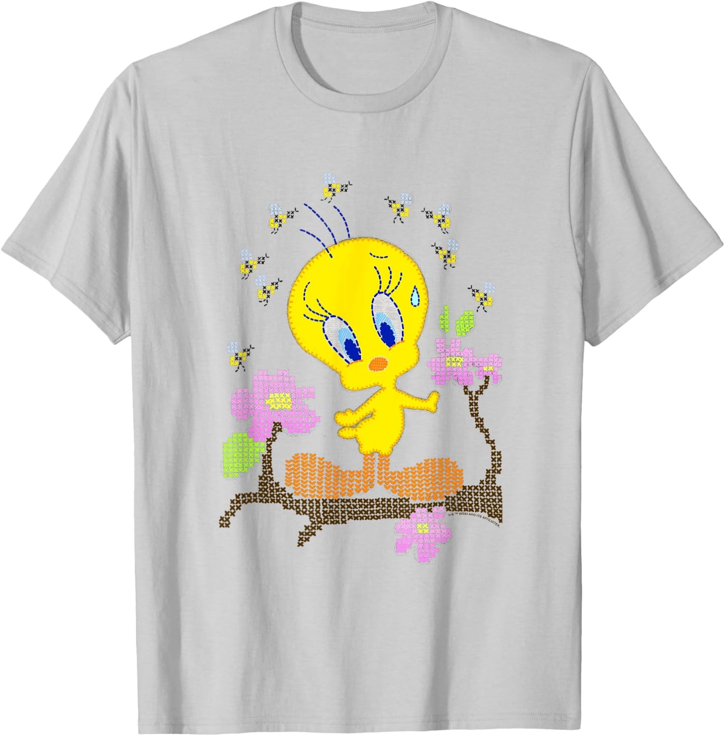 WB100 Looney Tunes Tweety Bird Easter Floral Stitch T-Shirt - T-Shirt | Ash