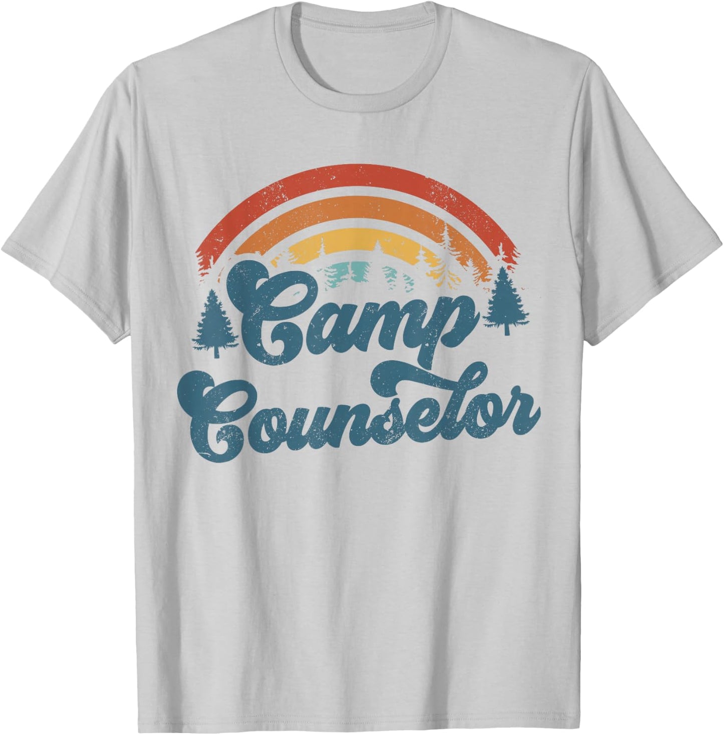 Summer Camp Counselor Staff Groovy Rainbow Camp Counselor T-Shirt - T-Shirt | Ash