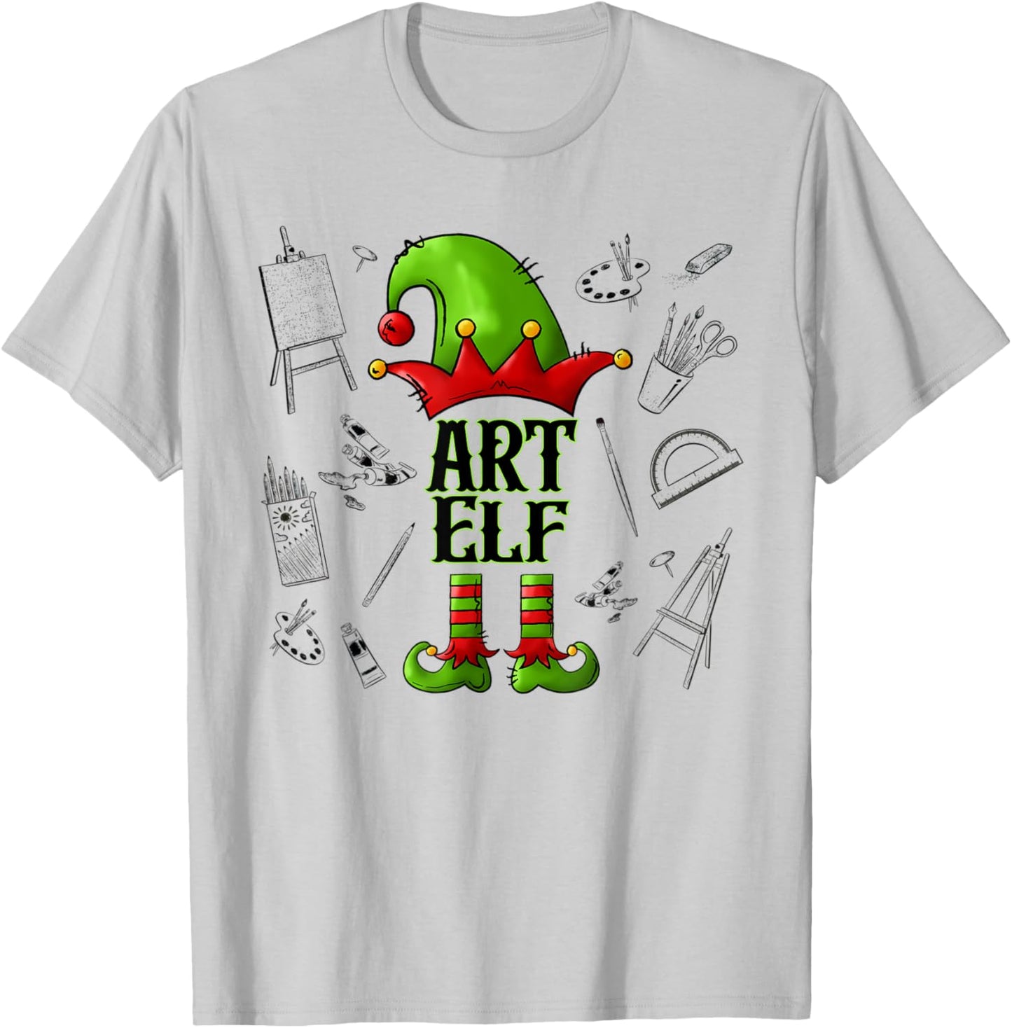 Art Elf Christmas Pajama Merry Christmas Art Teacher Women Kids T-Shirt - T-Shirt | Ash