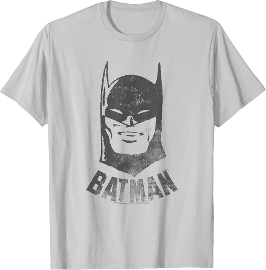 Popfunk Batman Vintage Cotton Grey , -Adults & Kids, Short Sleeve, Small, , Classic Fit, Retro Style, Letter Print Pattern T-Shirt - T-Shirt | Ash