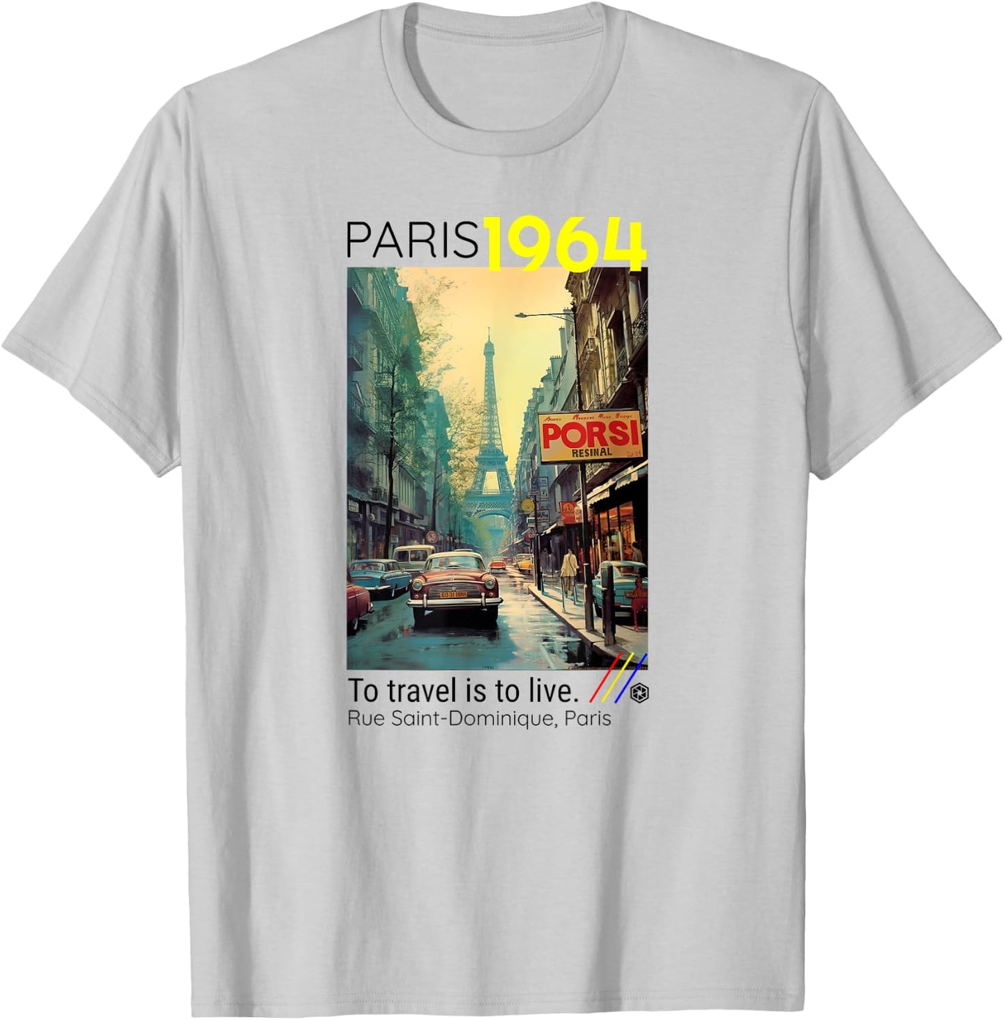 Classic Paris France Travel Lover Poster Style Eiffel Tower T-Shirt - T-Shirt | Ash