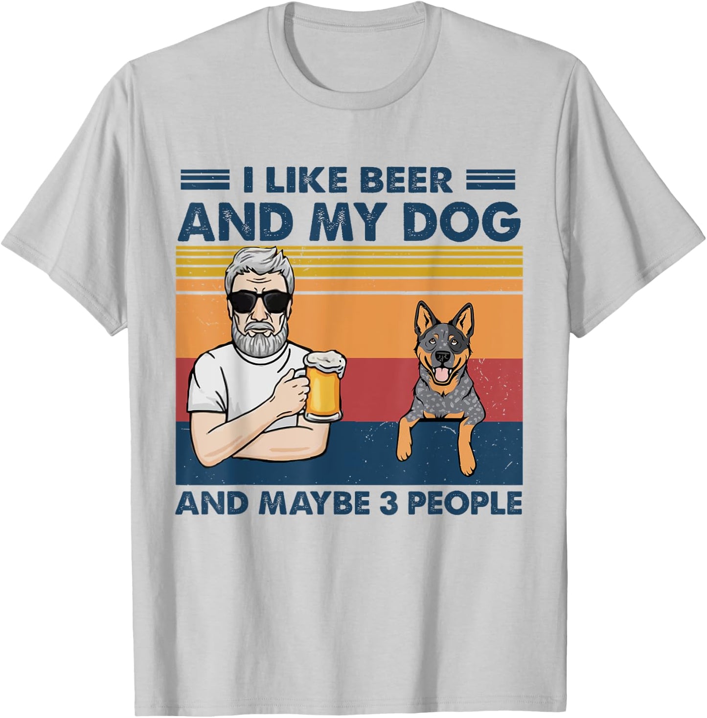 I Like Beer And My Dog Blue Heeler Australian Cattle Grandpa T-Shirt - T-Shirt | Ash