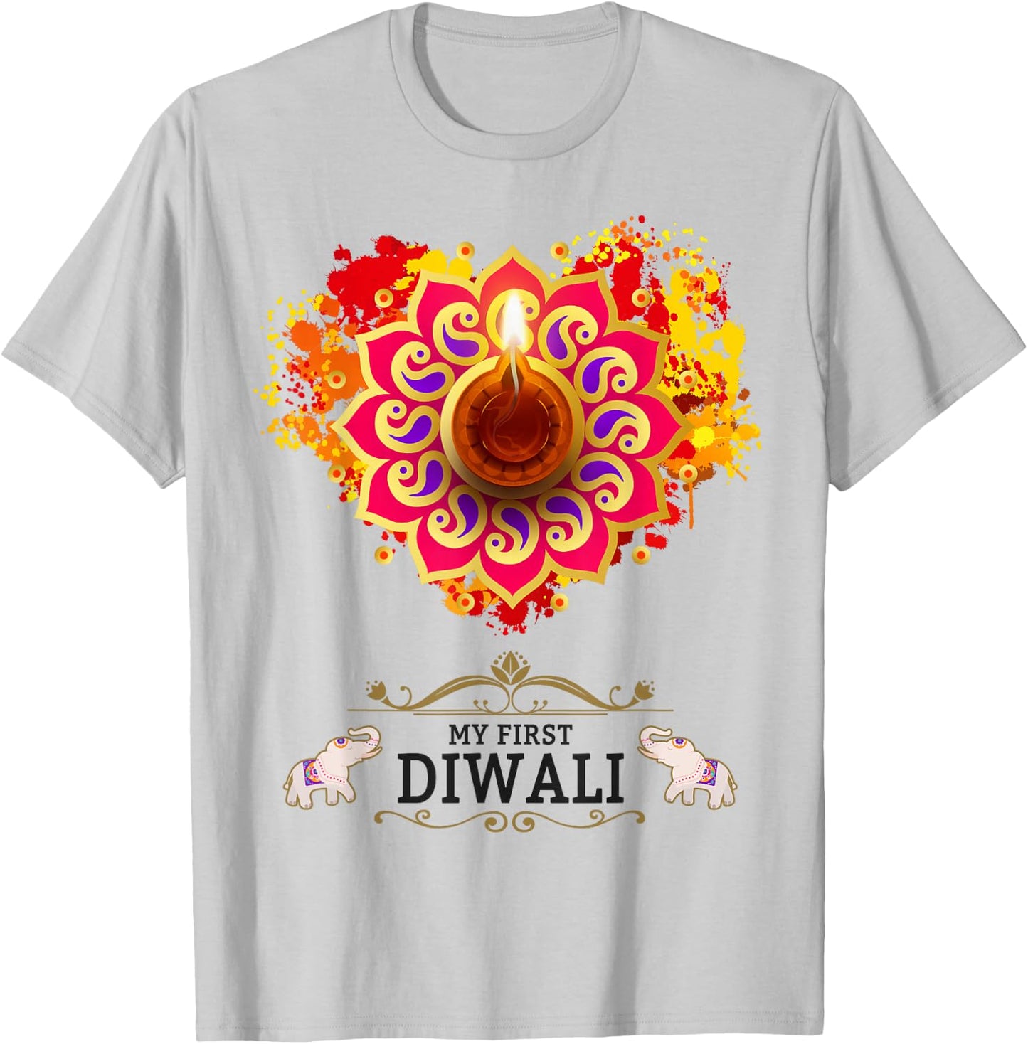 My First Diwali Festival Idea Kids & Hindu Elephant Diwali T-Shirt - T-Shirt | Ash