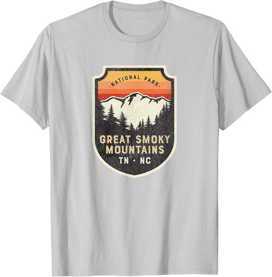 Great Smoky Mountains National Park Vintage Crest T-Shirt - T-Shirt | Ash