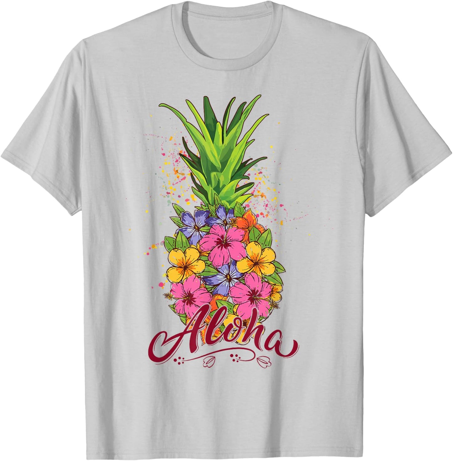 Aloha Hawaiian Teen Girl Toddler Pineapple Hibiscus T-Shirt - T-Shirt | Ash