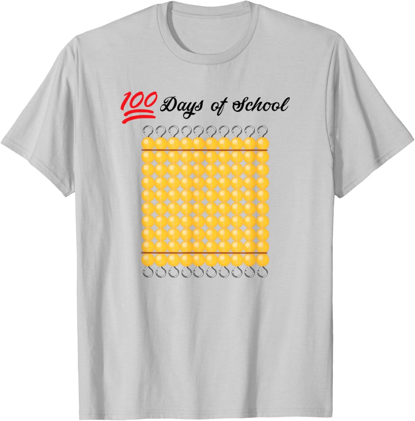 100 Days of School - Montessori Hundred Bead T-Shirt - T-Shirt | Ash