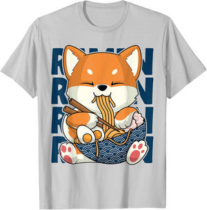 Kawaii Shiba Inu Dog Ramen Japan Corgi T-Shirt - T-Shirt | Ash