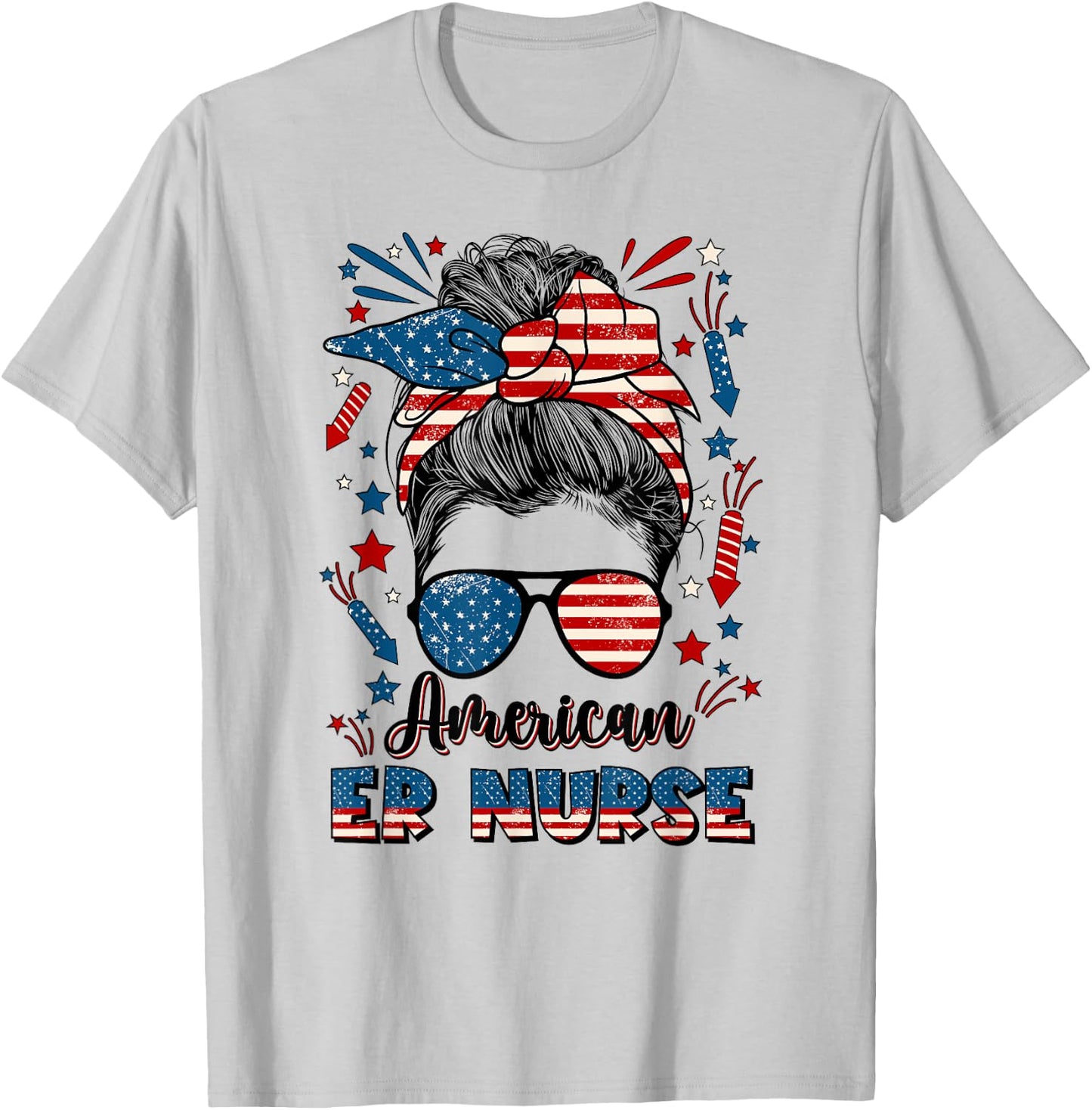 4th Of July Emergency Nurse American Flag ER Nurse T-Shirt - T-Shirt | Ash