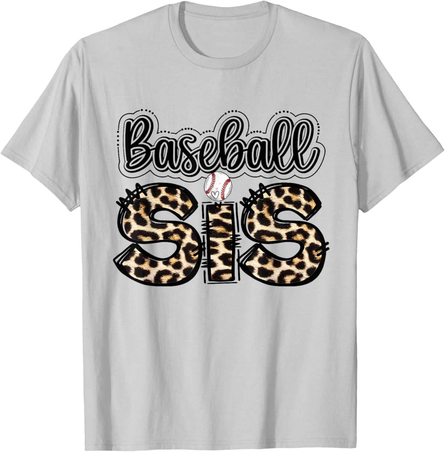 Vintage Sport Lover Sister Mothers Day Leopard Baseball Sis T-Shirt - T-Shirt | Ash