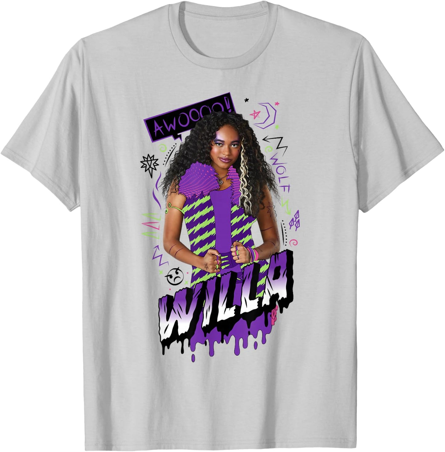 Disney Zombies Willa Wolf Retro Paint Drip Poster T-Shirt - T-Shirt | Ash