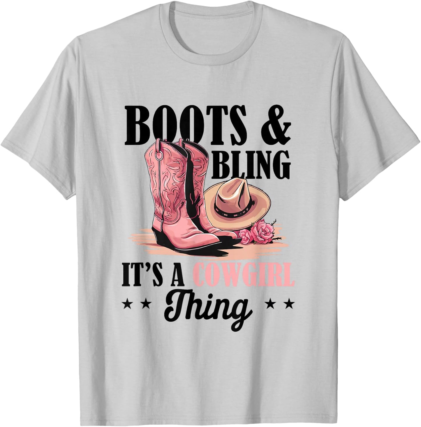 Rodeo Western Country Southern Cowgirl hat - Boots & Bling T-Shirt - T-Shirt | Ash
