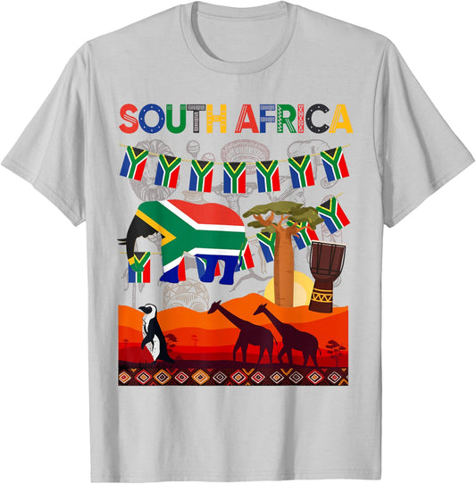 South Africa Ideas Kids With Elephant & South African Flag T-Shirt - T-Shirt | Ash