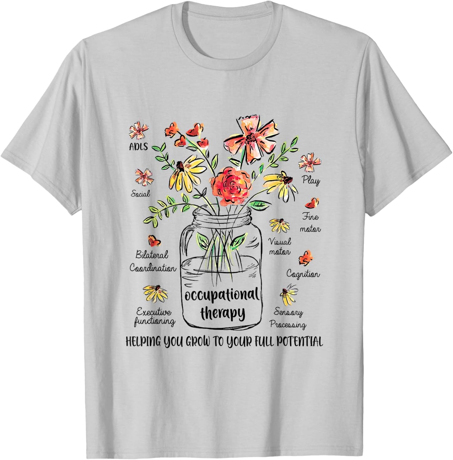 Retro Floral OT Occupational Therapist OT therapy women T-Shirt - T-Shirt | Ash