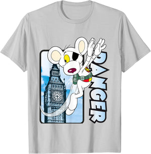 Danger Mouse Flying Past Big Ben T-Shirt - T-Shirt | Ash
