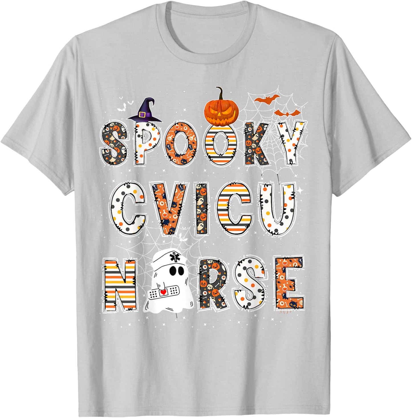 Spooky CVICU Nurse Halloween Costume Cardiovascular Nurse T-Shirt - T-Shirt | Ash