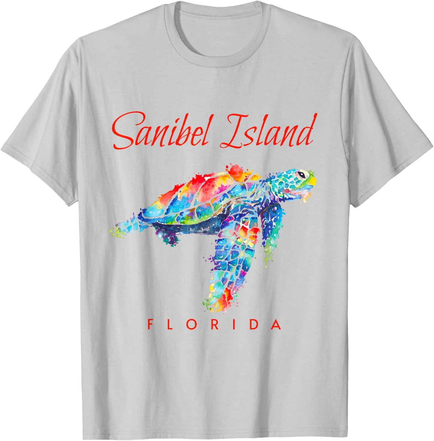 Sanibel Island Florida Watercolor Sea Turtle T-Shirt - T-Shirt | Ash