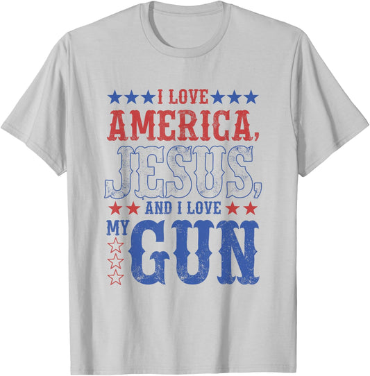 I Love America Jesus And I Love Gun Apparel T-Shirt - T-Shirt | Ash