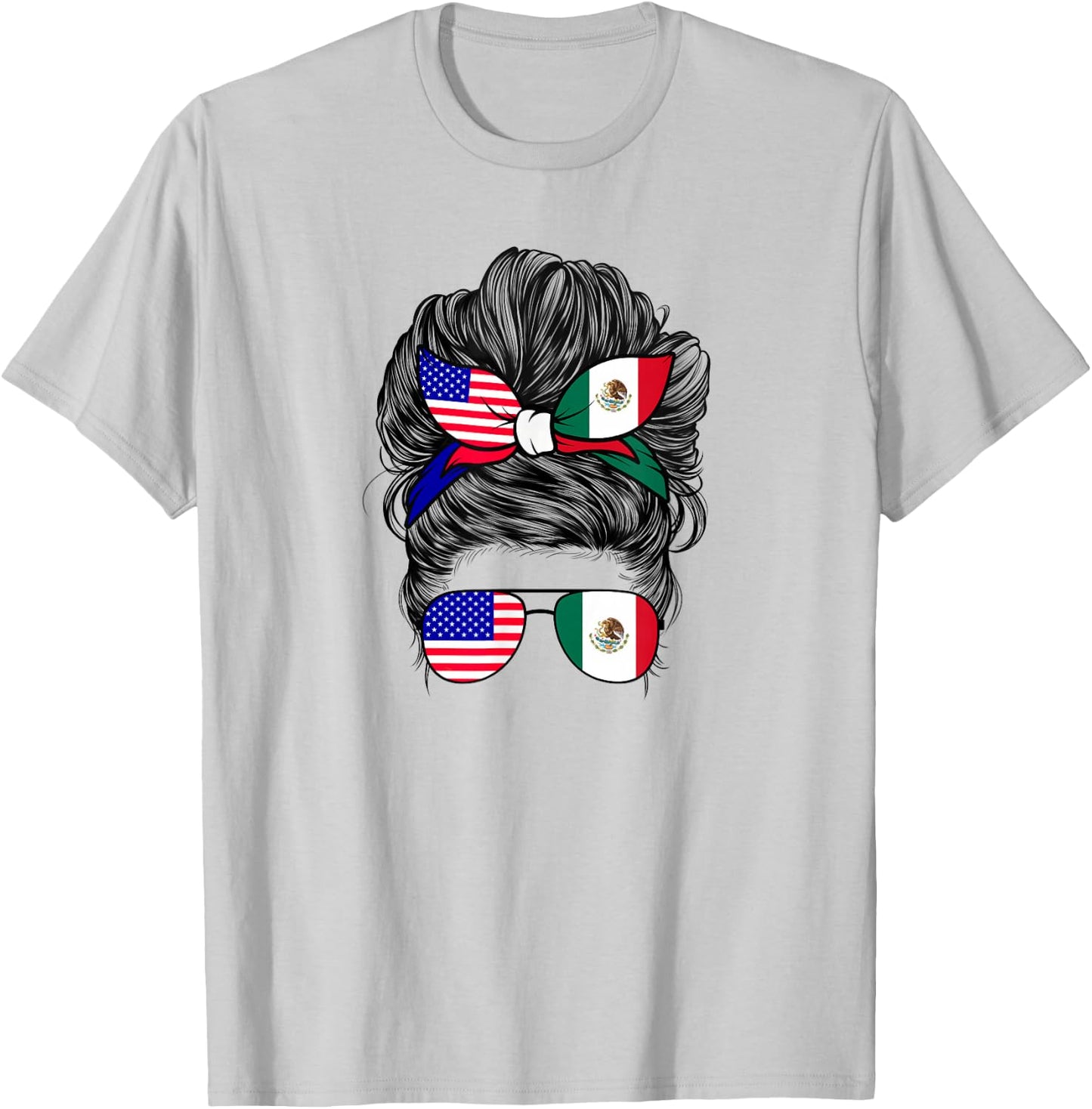 Half American And Mexican Mexico America Flag Girl T-Shirt - T-Shirt | Ash