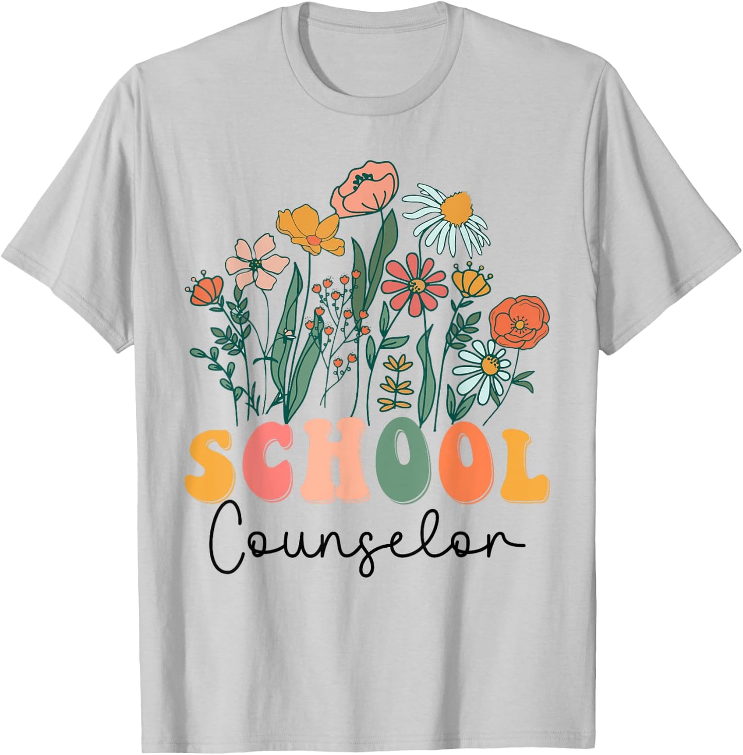 Groovy Wildflower School Counselor T-Shirt - T-Shirt | Ash