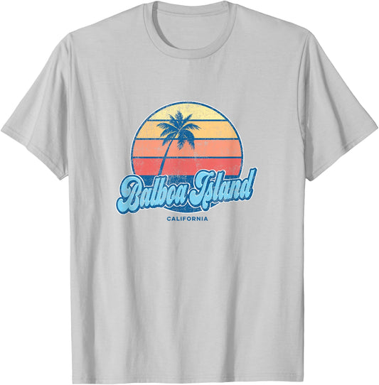 Vintage Balboa Island California CA Classic 70s Retro Surfer T-Shirt - T-Shirt | Ash