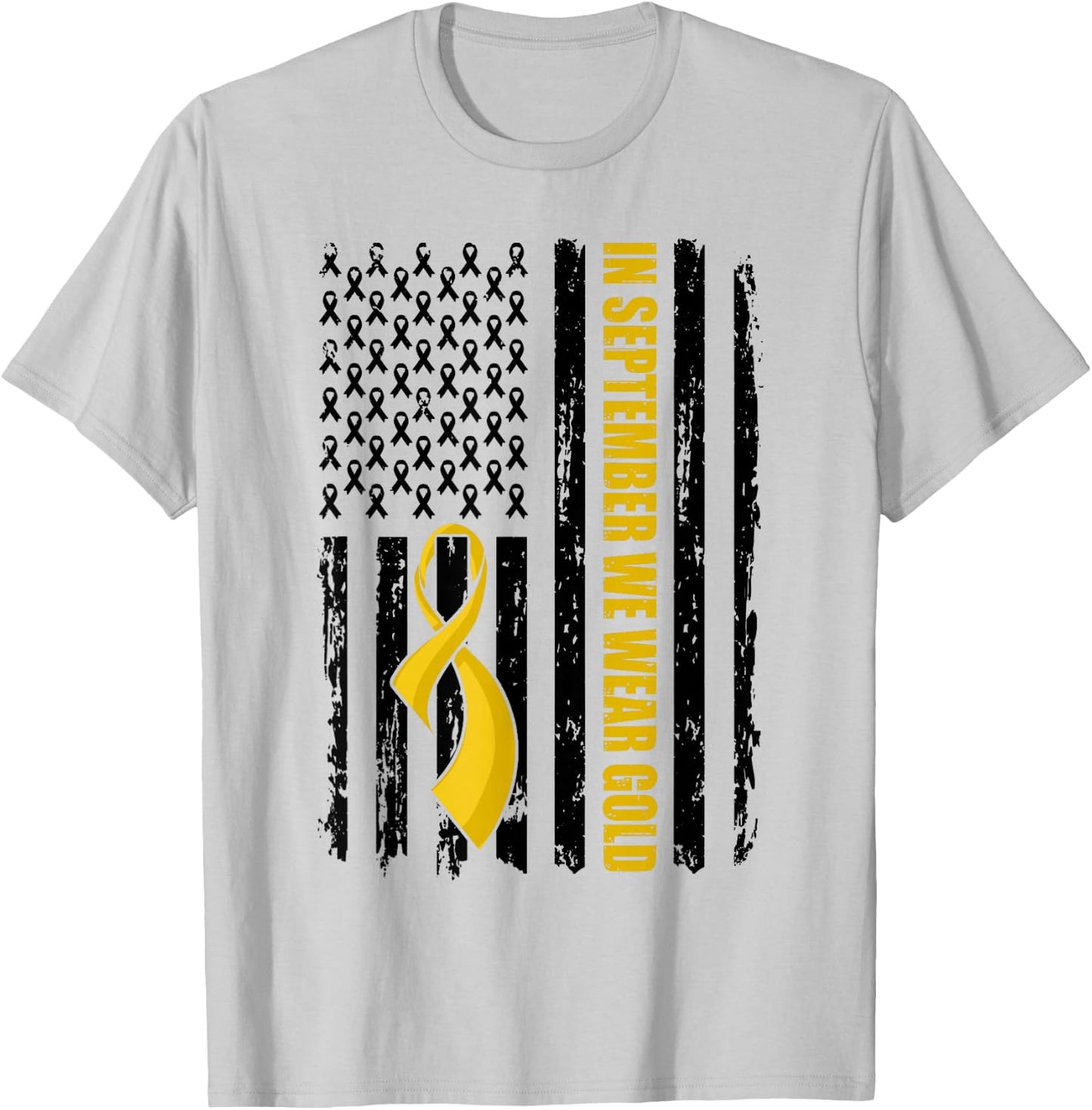 In September We Wear Gold Flag Childhood Cancer Awareness T-Shirt - T-Shirt | Ash