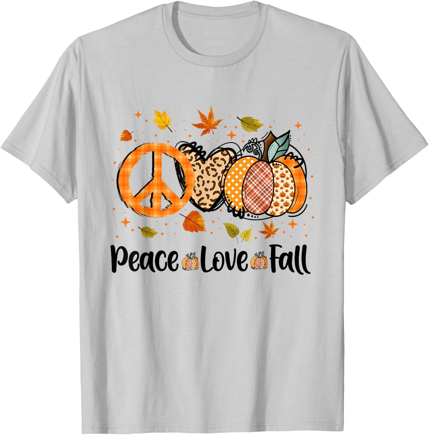 Peace Love Fall Pumpkin Autum Happy Fall Thanksgiving T-Shirt - T-Shirt | Ash