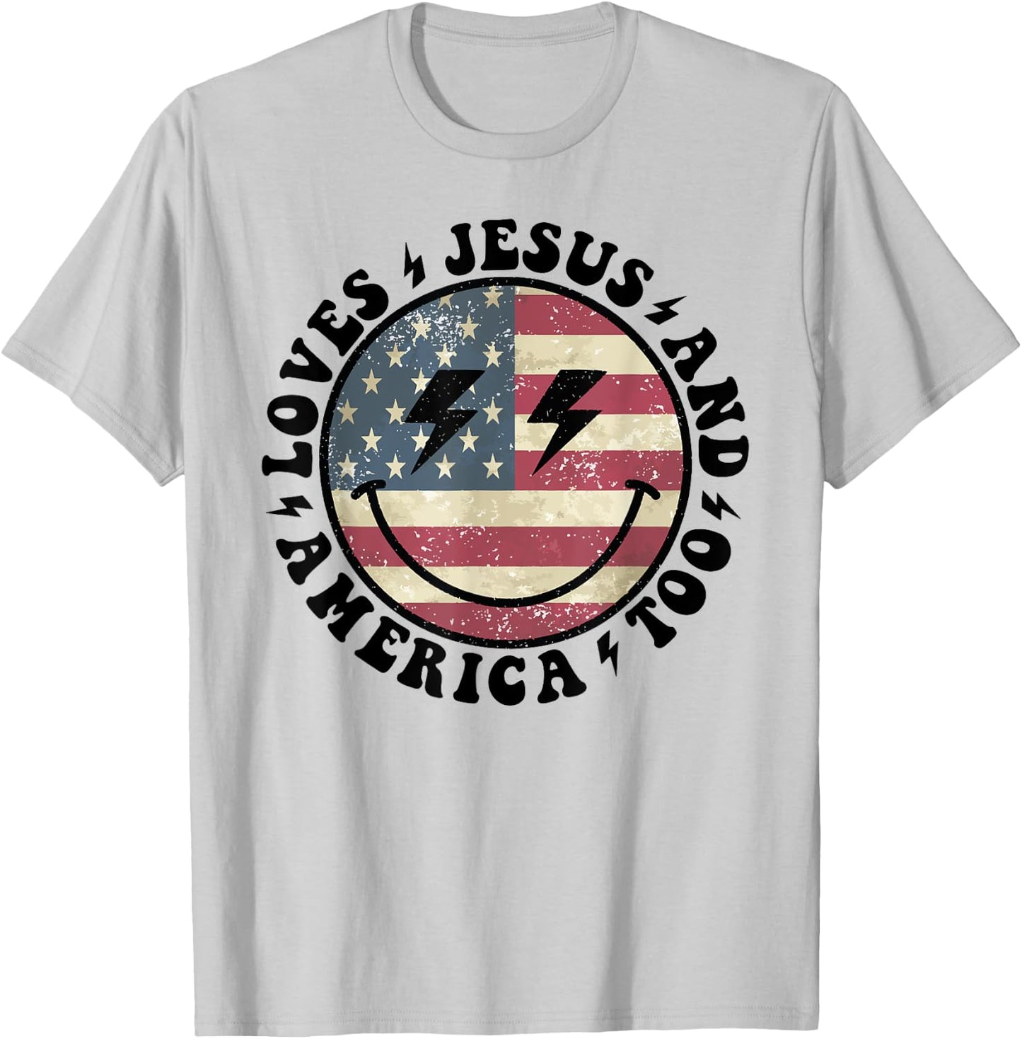 Loves Jesus and America Too God Christian 4th of July retro T-Shirt - T-Shirt | Ash