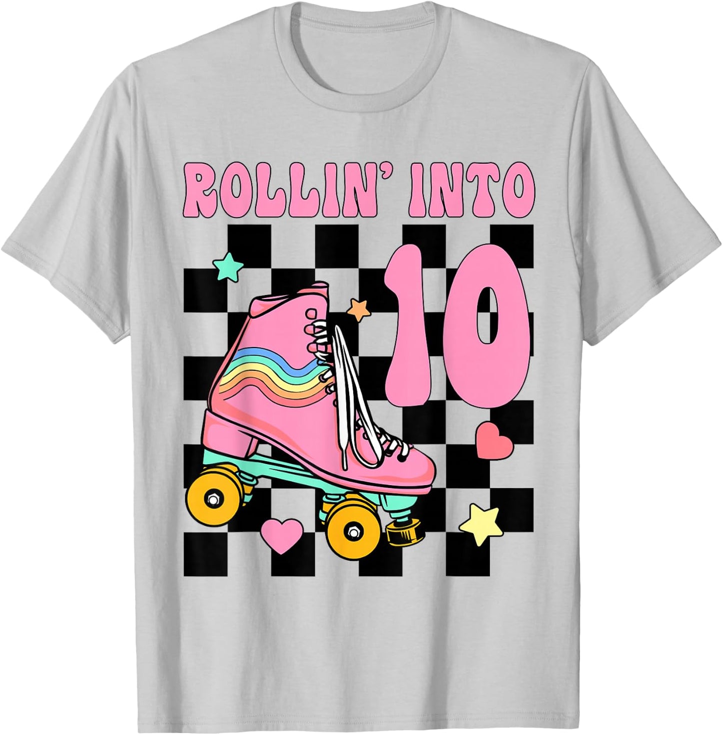Rolling Into 10 Years Old Roller Skating Girl 10th Birthday T-Shirt - T-Shirt | Ash