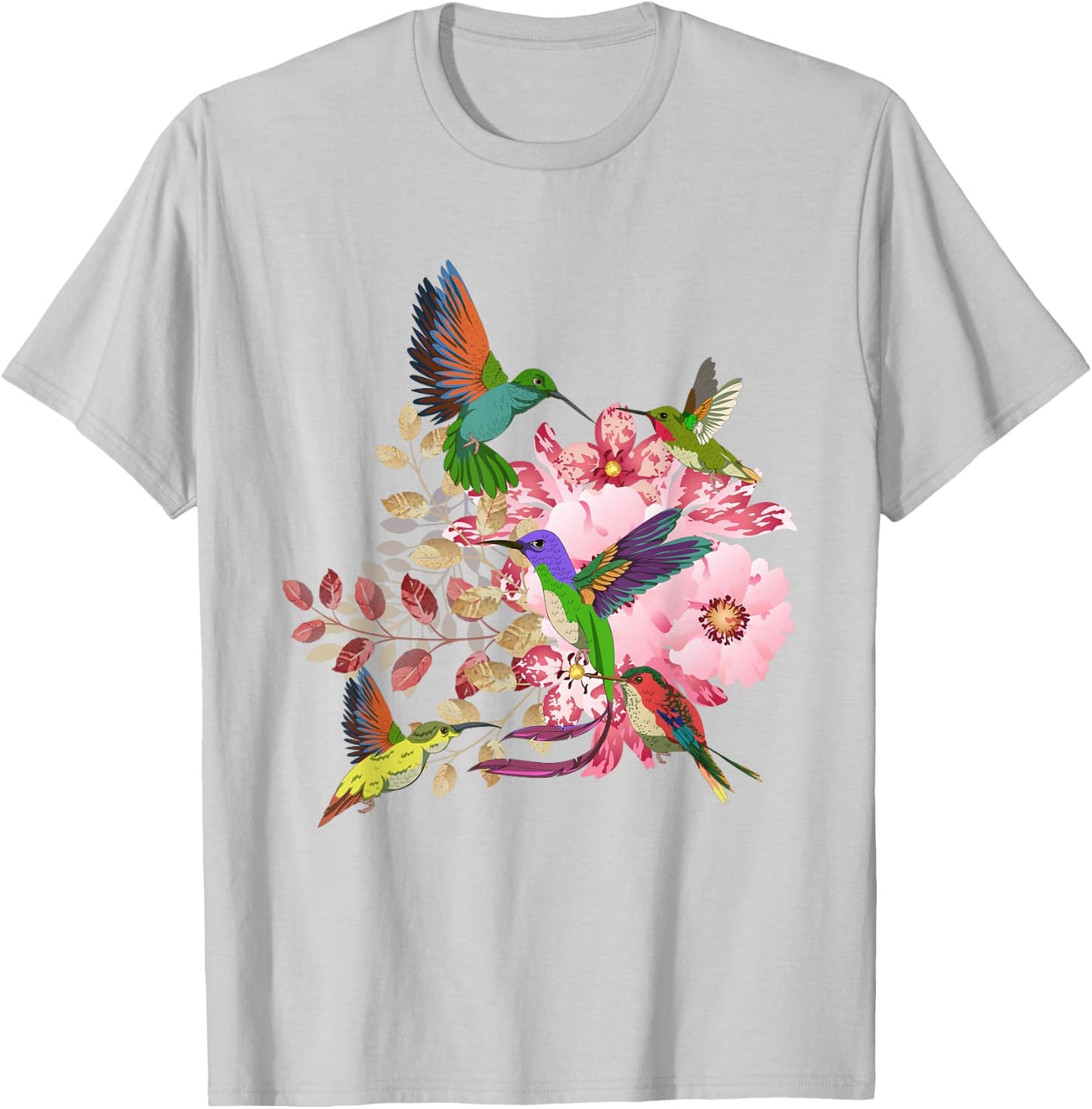 Flowers Hummingbird Floral Bird Animal Vintage Hummingbird T-Shirt - T-Shirt | Ash