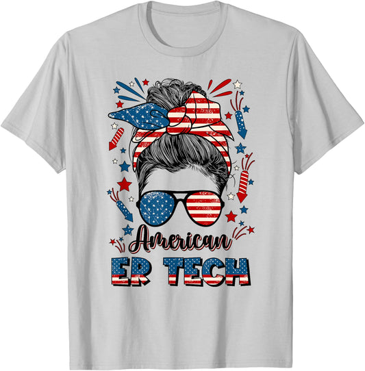 4th Of July ER Tech American Flag Emergency Room Technician Women Men T-Shirt - T-Shirt | Ash